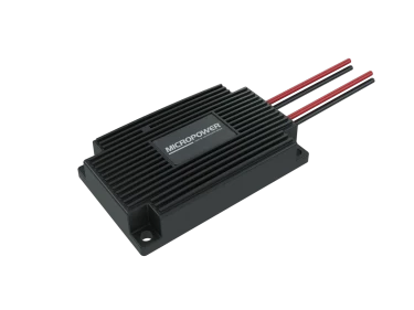 Micropower DC-DC converter isolated IP67 with cable angled left highlighting pre-wired design for easy installation