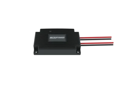 Micropower DC-DC converter isolated IP67 with cable front view showing sealed housing and integrated wiring