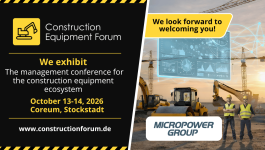 Micropower Group exhibiting at Construction Equipment Forum 2026 in Stockstadt, Germany, showcasing electrification solutions for construction equipment OEMs.